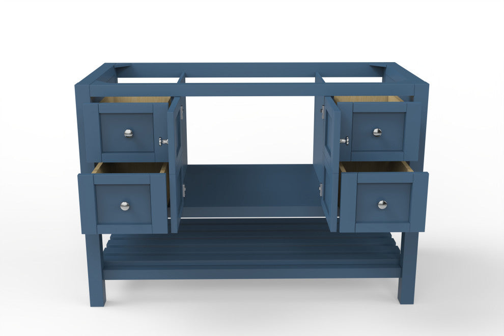 CastelloUSA Alicia Freestanding Vanity, Base Only, Blue, 48", Chrome Handles