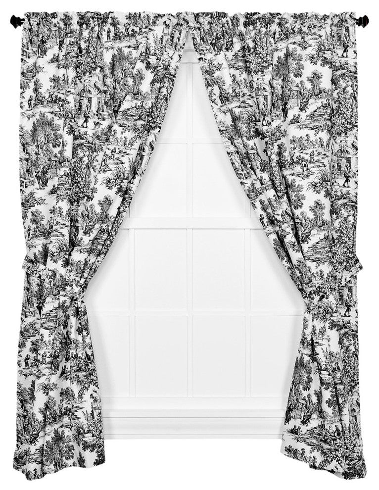Victoria Park Toile Panel Pair Curtains With Tiebacks, Black, 68"x63"