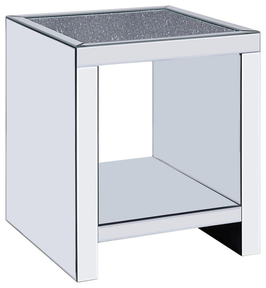 Benzara Wood and Mirror End Table with One Shelf, Clear
