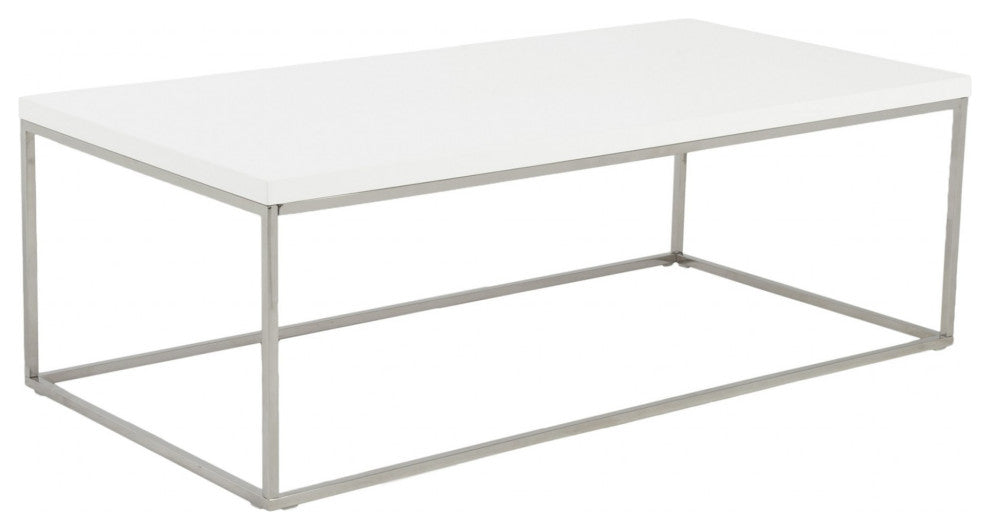 47" White And Silver Metal Coffee Table
