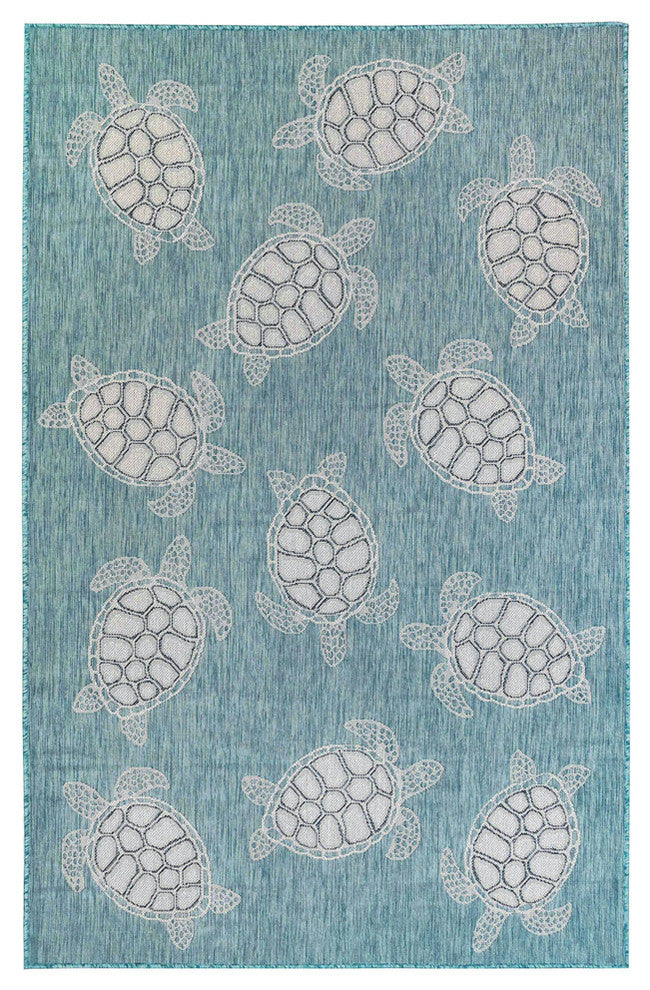 Carmel Seaturtles Indoor/Outdoor Rug, Aqua, 4'10"x7'6"
