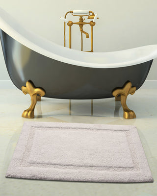 Bath Rug Cotton Solid Color Regency Pattern, White, 36"x24"