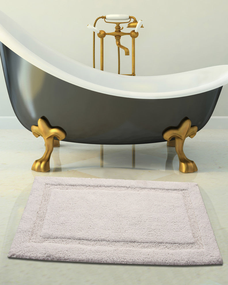 Bath Rug Cotton Solid Color Regency Pattern, White, 36"x24"