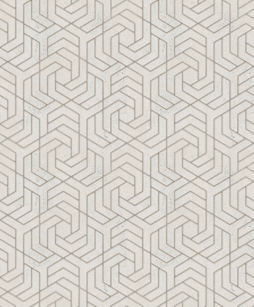 Textured Wallpaper, Overlapping Shapes, Beige Cream Gray Silver Gold, Sample
