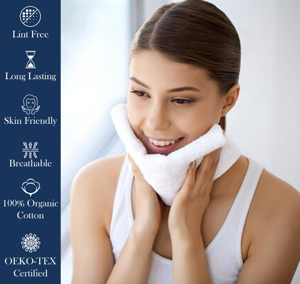 Delara 100% Organic Cotton Plush Wash Cloths, Set of 6, 13"x13", Ivory