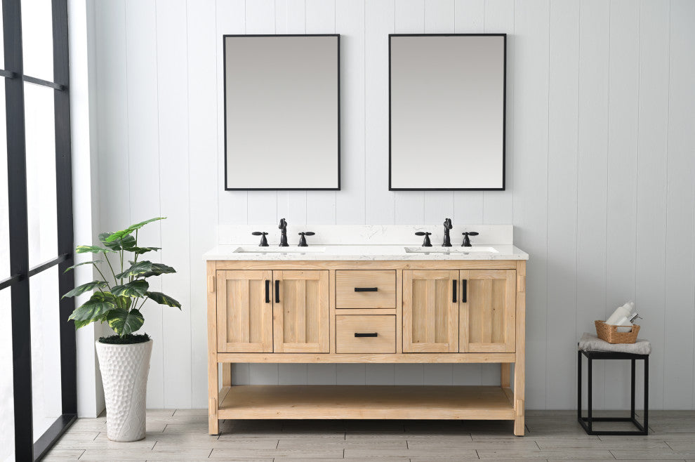 Harvey Farmhouse Bathroom Sink Vanity - Teak White, 60"