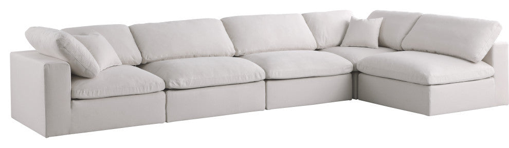 Plush Velvet / Down Standard Comfort L-Shaped Modular Sectional, Cream, 5-Piece: 3 Armless Chair, 2 Corner Chair