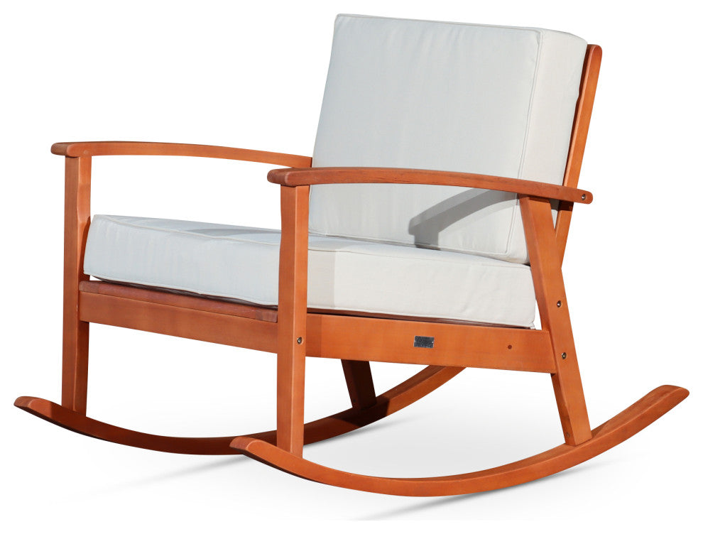 DTY Outdoor Living Longs Peak Eucalyptus Rocker w/ Cushions, Natural Oil, Sand