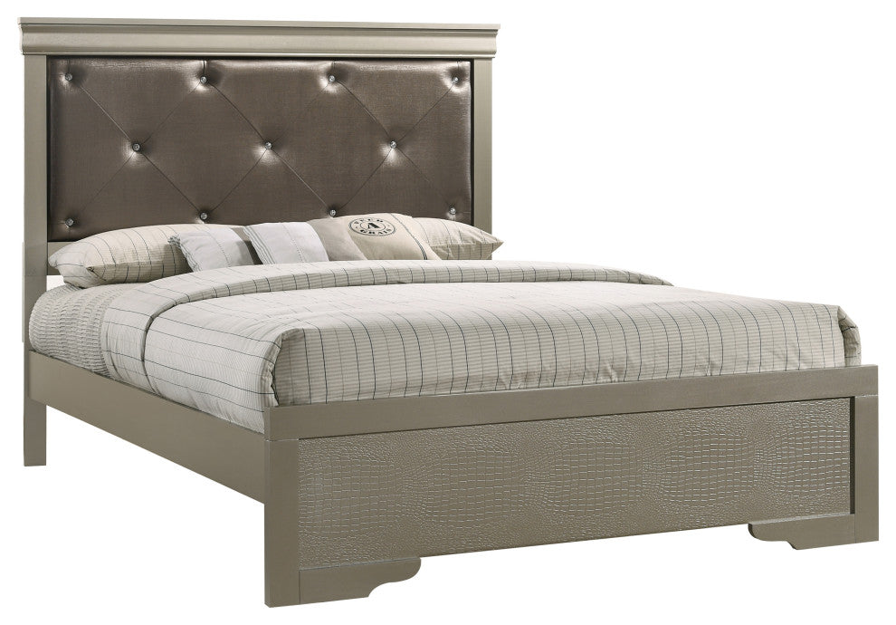 Lorana Full Bed, Silver Champagne