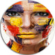 Woman With Colorful Face, Contemporary Disc Metal Wall Art, 36"
