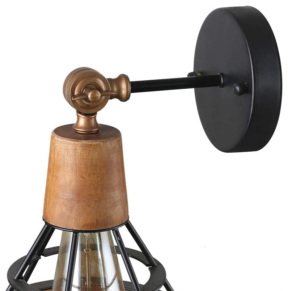 Vintage Wood Wall Sconce Industrial Cage Wall Light Fixture