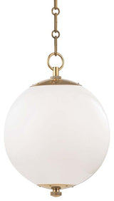 Sphere No.1 Small Pendant With Opal Glass Shade, Aged Brass