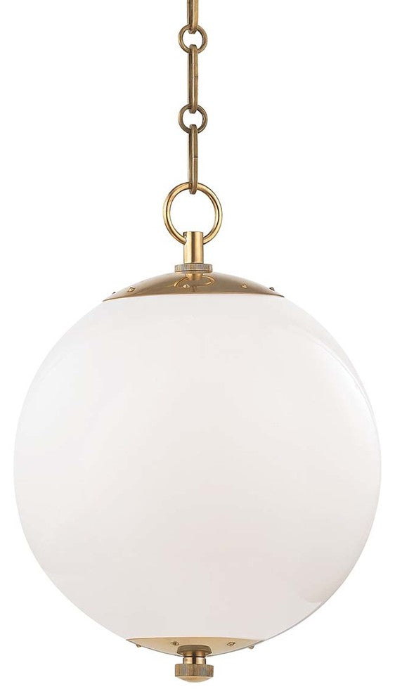 Sphere No.1 Small Pendant With Opal Glass Shade, Aged Brass