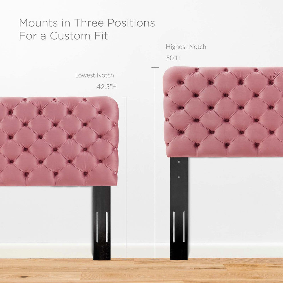 Tufted Headboard, Full Queen Size, Velvet, Pink, Modern Contemporary, Bedroom