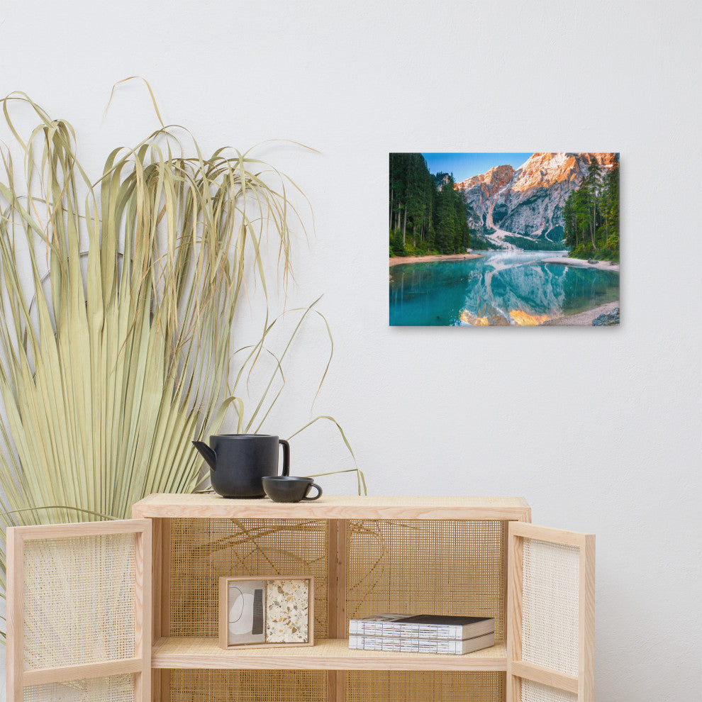 Misty Lake and Snow-cap Mountain Reflections Canvas Wall Art Prints, 18" X 24"