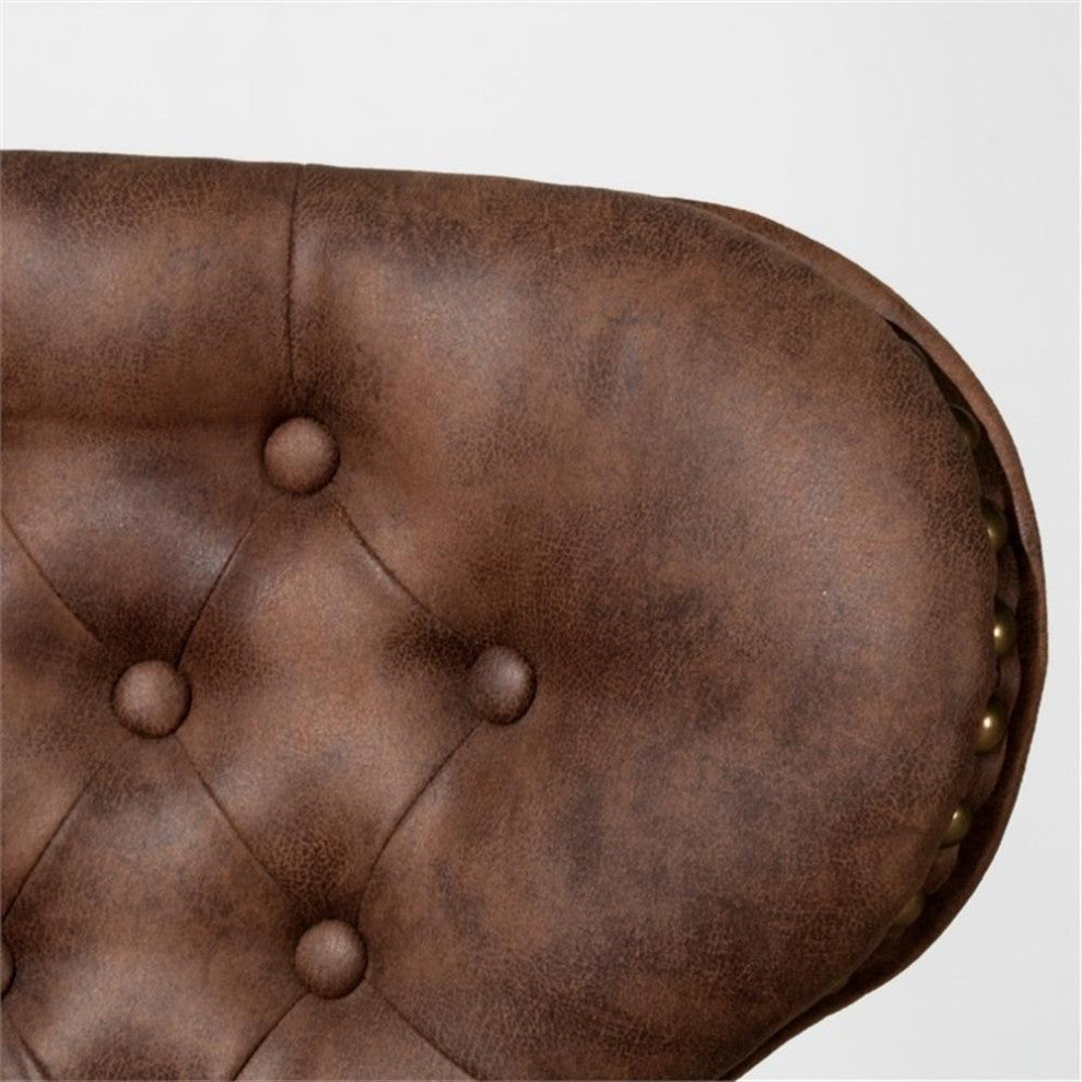 Bowery Hill Modern 30.5" Faux Leather Tufted Swivel Bar Stool in Chestnut