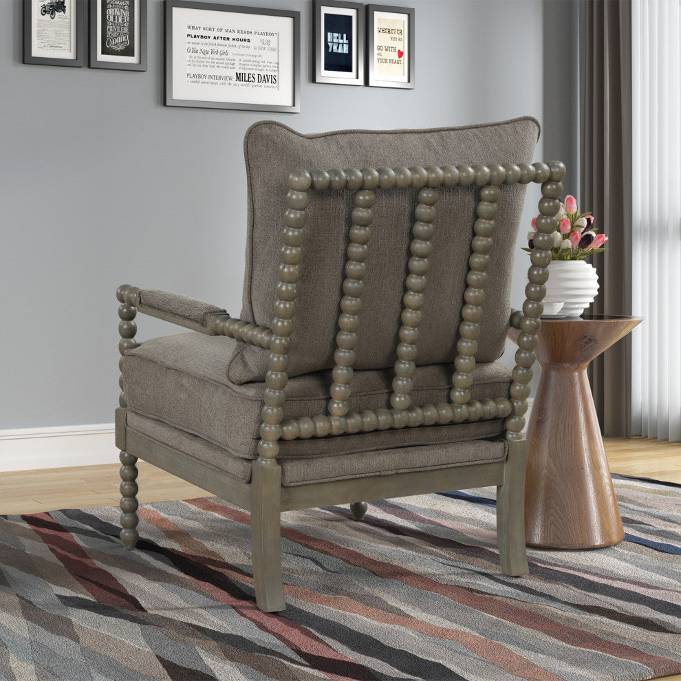 Hanako Transitional Accent Chair with Cushioned Wooden Arms, Taupe/Antique Grey