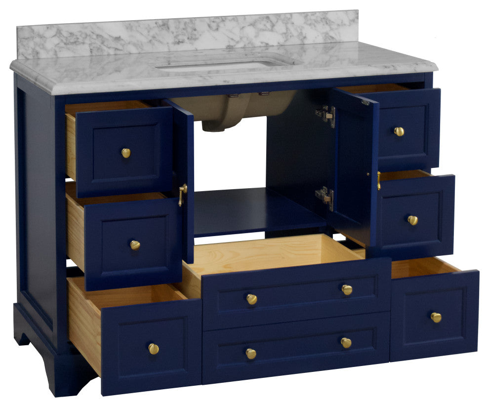 Madison 48" Bathroom Vanity, Royal Blue, Carrara Marble