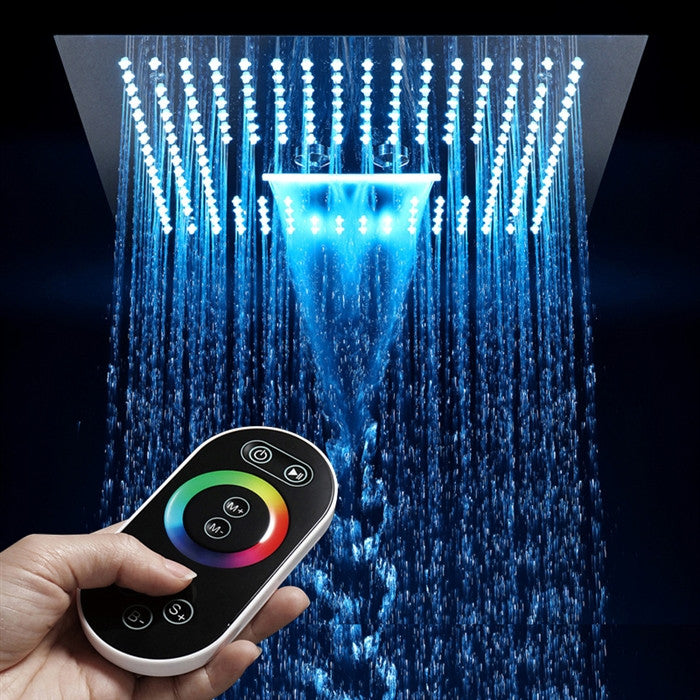 LED 16" Remote Controlled Matte Black Shower System, 6 Body Jets, and Tub Spout