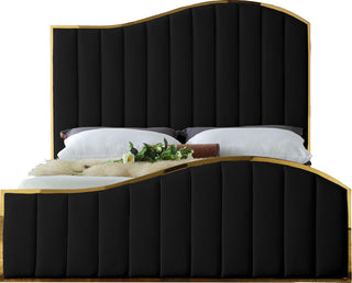 Jolie Black Velvet King Bed, Black, Queen
