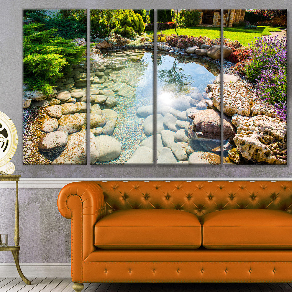Stream in Rocky Landscape, Landscape Canvas Art Print, 48"x28", 4 Panels