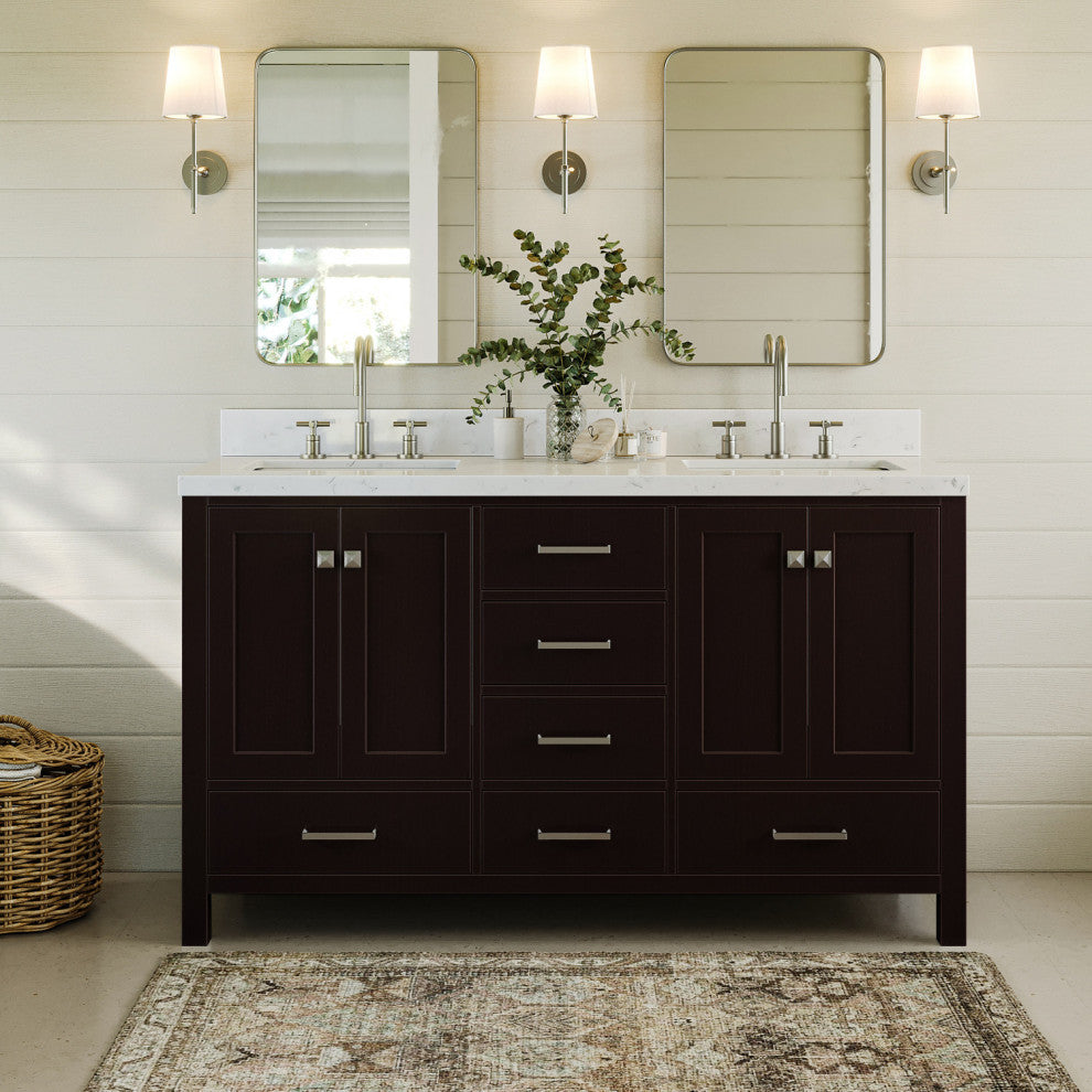 Ariel Cambridge 60" Double Rectangle Sinks Vanity, Carrara Quartz