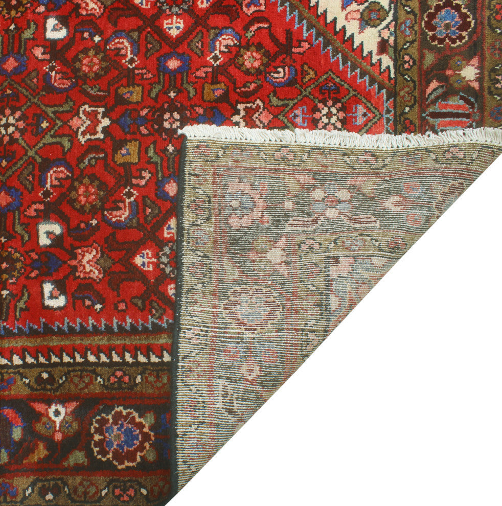 Fine Vintage Distressed Bernadin Red/Ivory Runner, 3'8 x 10'8