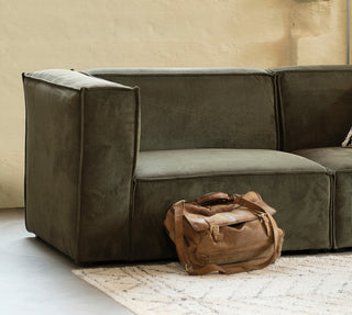 Burt Square Arm Modular End Chair, Olive Green Corduroy, Left End
