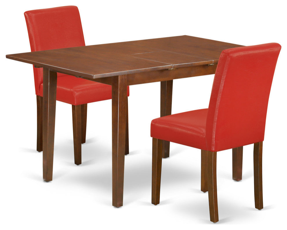 3Pc Rectangular 42/54" Table, Two Chair, Pu Leather Color Firebrick Red