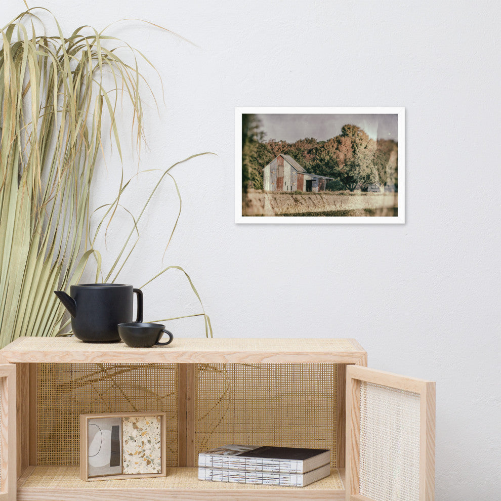 Patriotic Weathered Barn in Field Glass Plate Framed Photo Paper Wall Art Prints, White, 12" X 18"