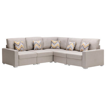 Nolan Beige Linen 5-Piece Reversible Sectional Sofa, Interchangeable Legs