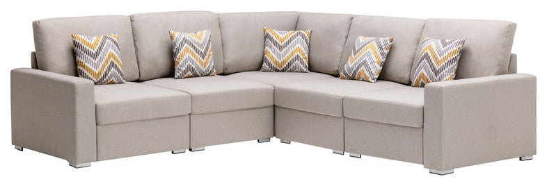 Nolan Beige Linen 5-Piece Reversible Sectional Sofa, Interchangeable Legs