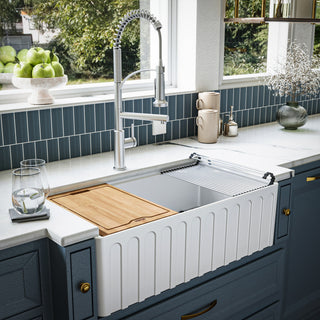 Karran 33 in. Single Bowl Workstation Fireclay Sink with Reversible Apron, White