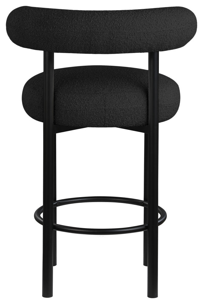 Bordeaux Upholstered Stool, Black, Boucle Fabric, Matte Black, Set of 2