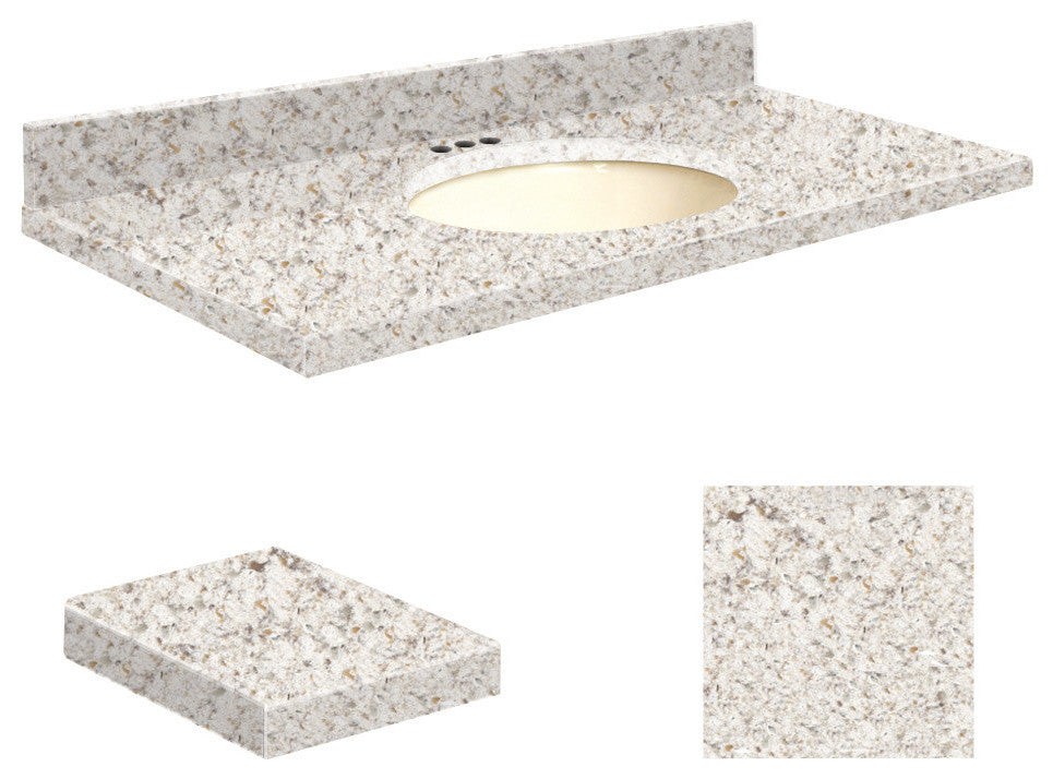 Quartz 25"x19" Vanity Top, Biscuit Bowl, Almond Delite, 4" Centerset