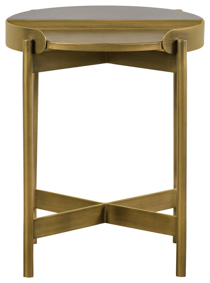 Dua Gray Concrete End Table with Antique Brass