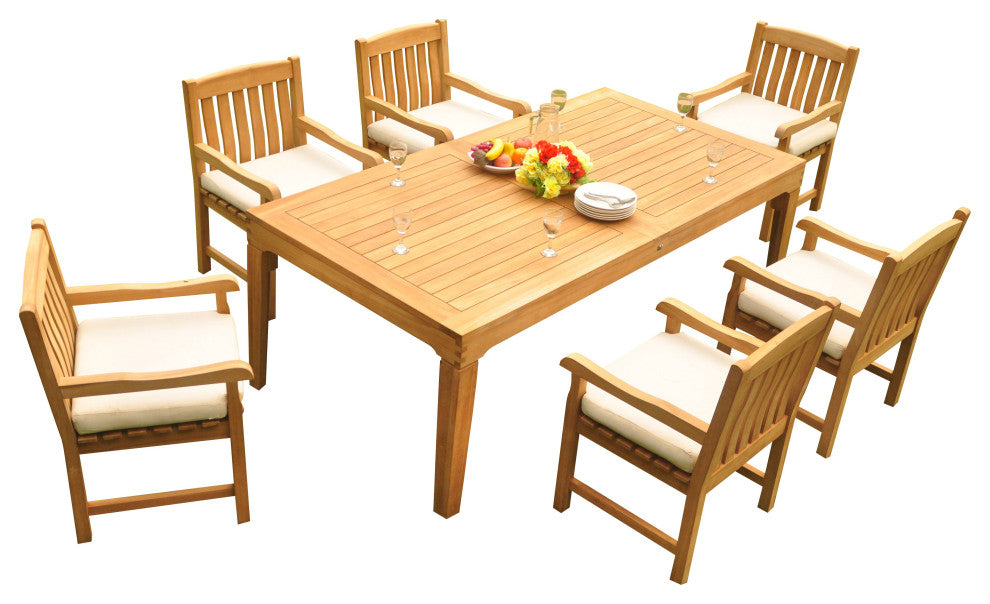 9-Piece Outdoor Patio Teak Dining Set: 86" Rectangle Table, 8 Devon Arm Chairs
