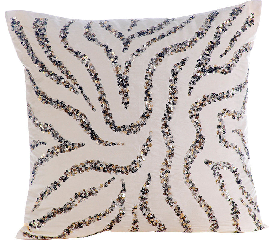 White Decorative Pillow Covers 18"x18" Silk, Sequin Whirlpool