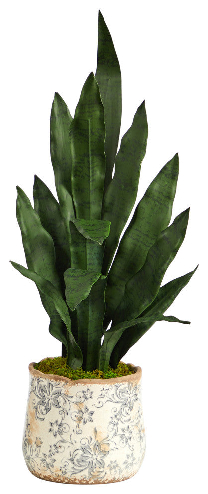 27" Sansevieria Artificial Plant, Decorative Planter