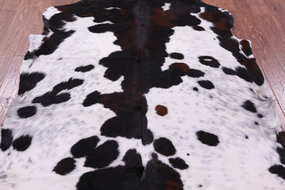 7' 0" X 6' 1" Black and White Natural Cowhide Rug C1676