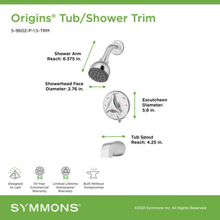 Origins Single Handle Tub & Shower Faucet Trim - 1.5 GPM (Valve Not Included)