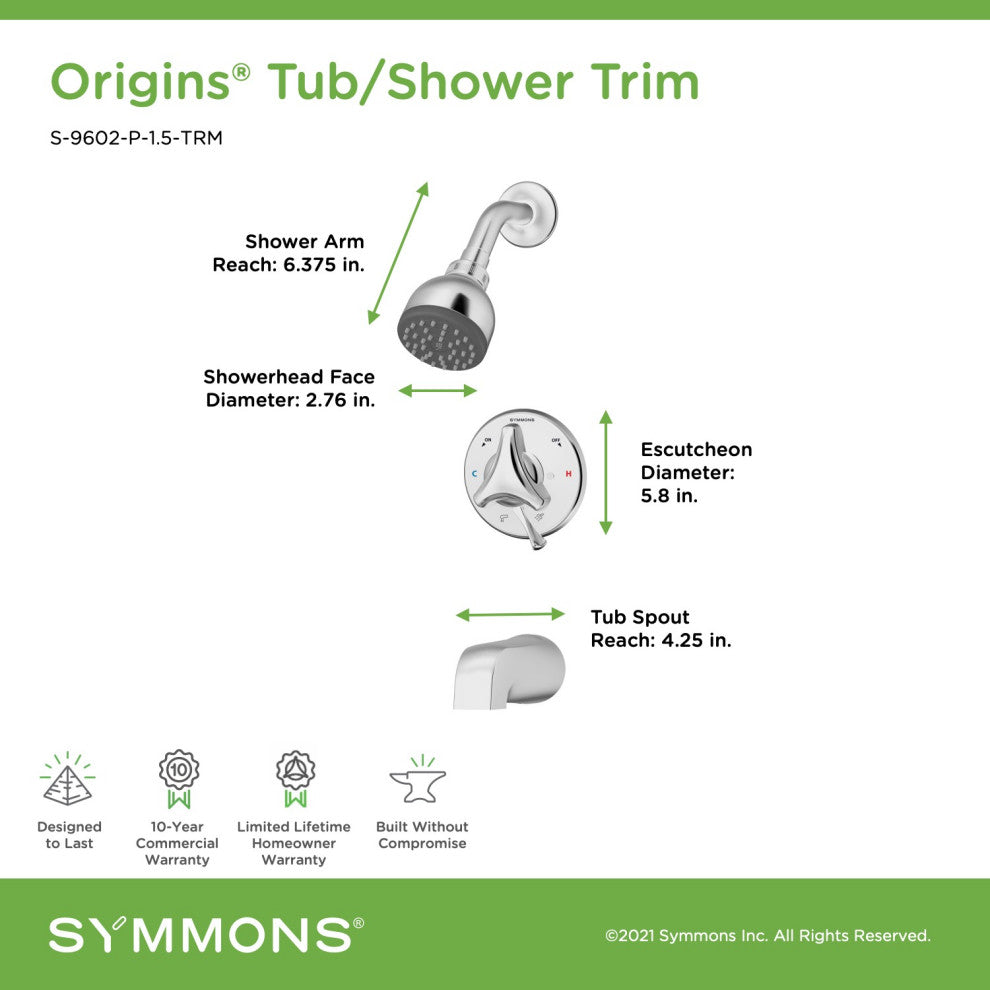 Origins Single Handle Tub & Shower Faucet Trim - 1.5 GPM (Valve Not Included)