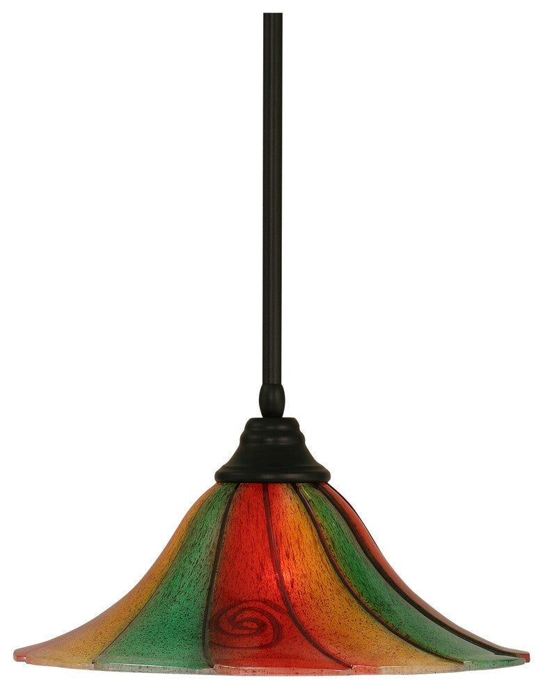 Stem Pendant In Matte Black, 16" Mardi Gras Glass