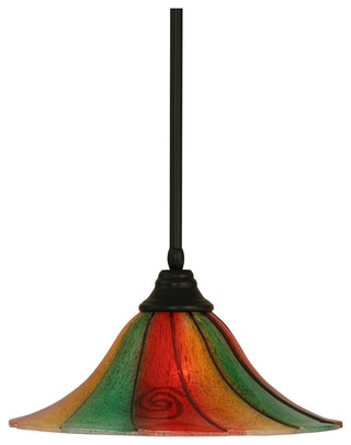 Stem Pendant In Matte Black, 16" Mardi Gras Glass