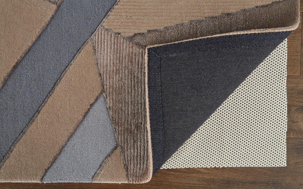 Weave & Wander Cutlor Graphic Wool Rug, Tan/Gray/Cool Blue, 2ft x 3ft Rug