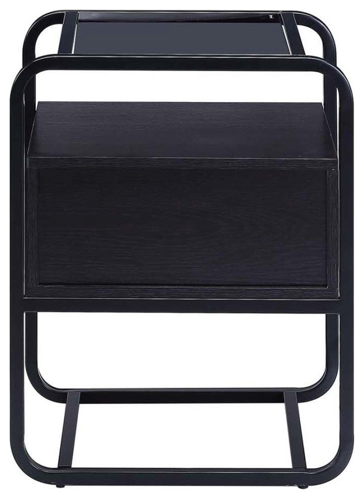 Metal Frame Nightstand With One Drawer, Black Finish