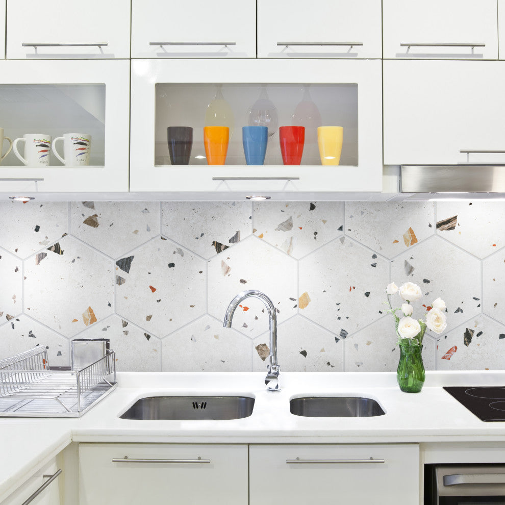 Sonar Hex White Porcelain Floor and Wall Tile