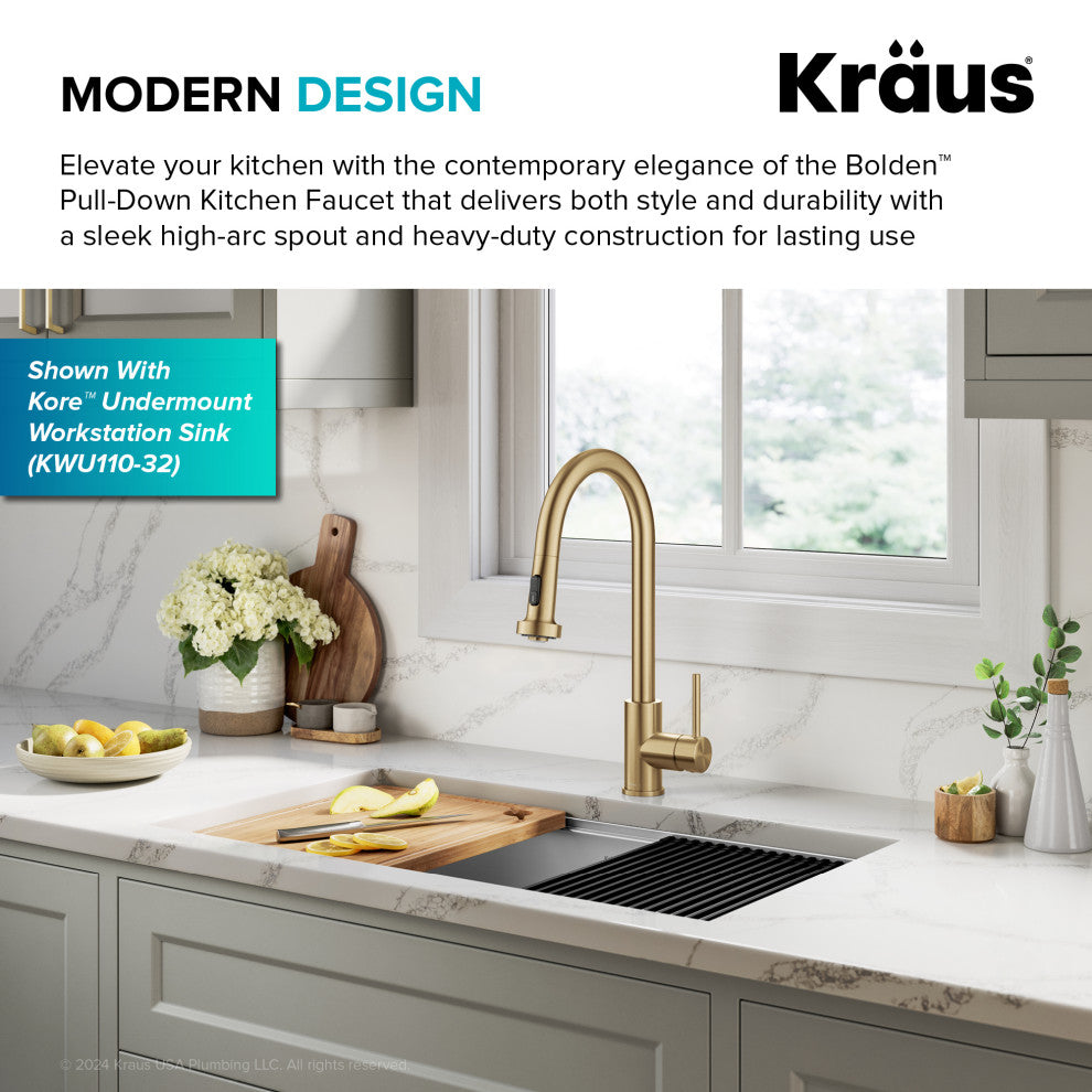 Bolden 2-Function Pull-Down 1-Handle Kitchen Faucet, Brushed Brass