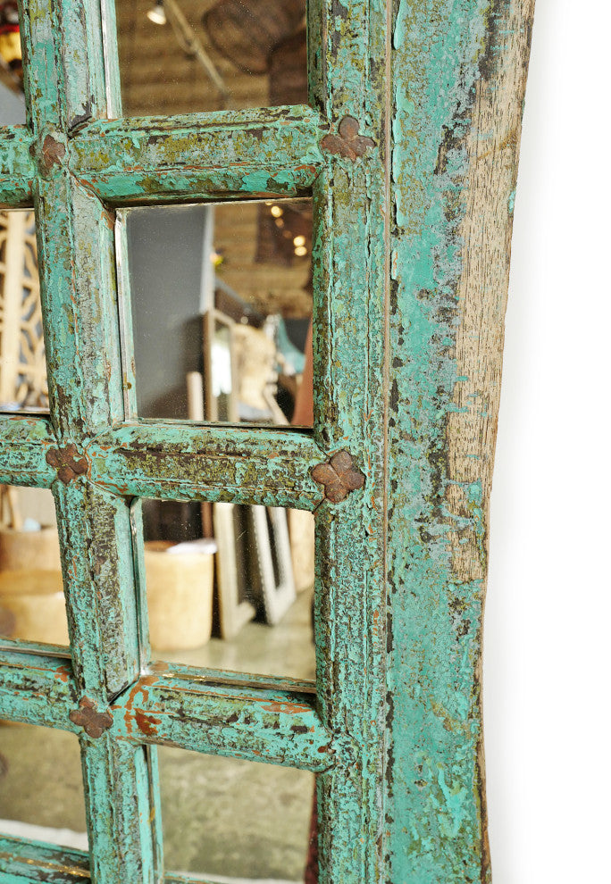 Consigned Old Turquoise Raja Door Mirror