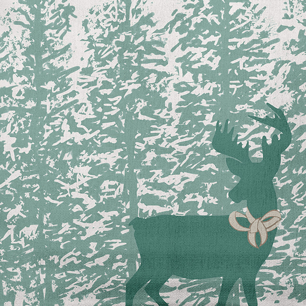 Mint Colored Reindeer Through the Woods Polyester Throw Pillow, 26" x 26"